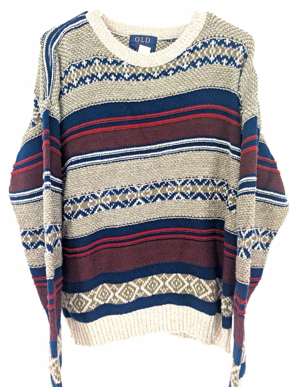 Vintage Old Glory Men’s L 3D Knit Sweater Striped Fair Isle Made in USA 90s